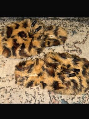 Coach Leopard Print Faux Fur Slide Slippers - Brown & Black